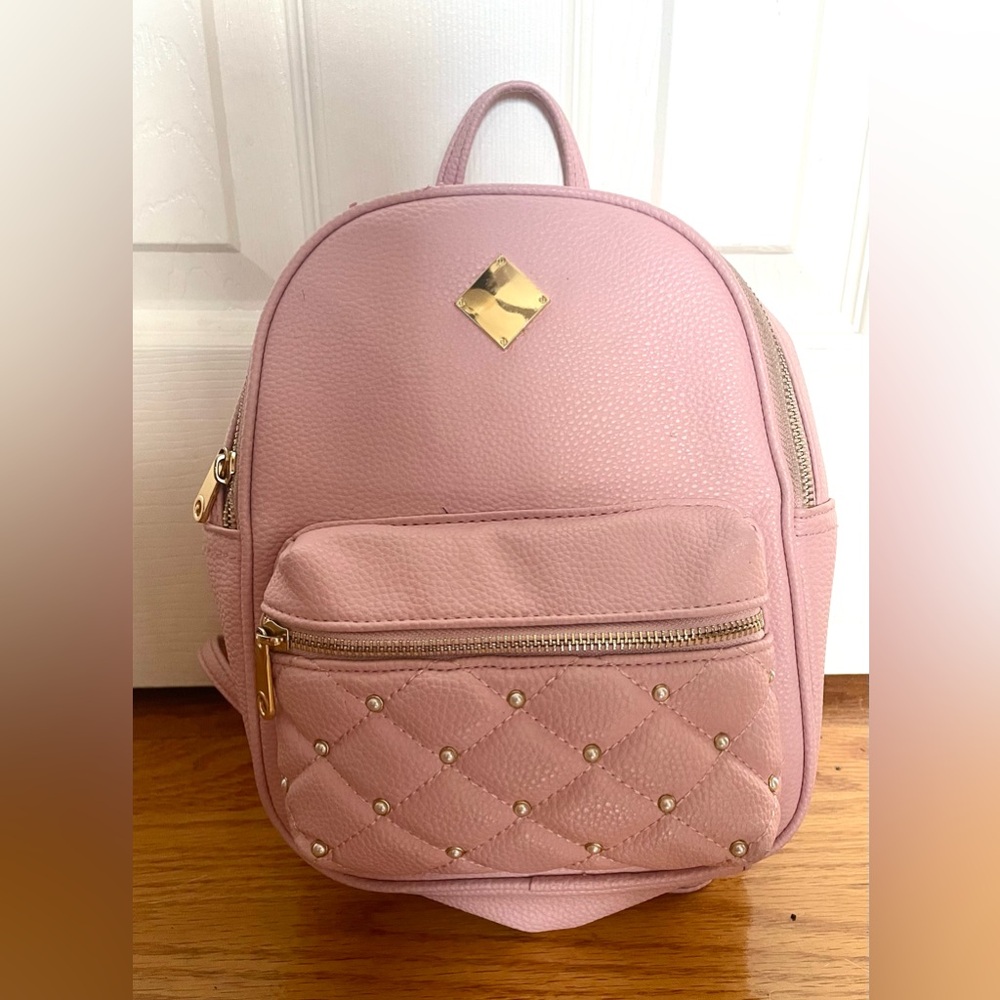 Icing Rhinestone Studded Blush Pink Quilted Small Backpack